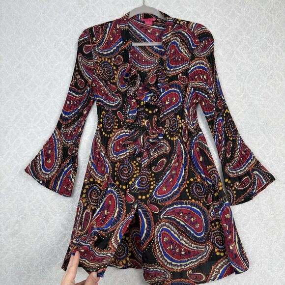 Vtg Y2K Pleated Ruffle Top Womens Large Paisley Boho Whimsigoth Dark Fairy 2000s - Picture 2 of 11